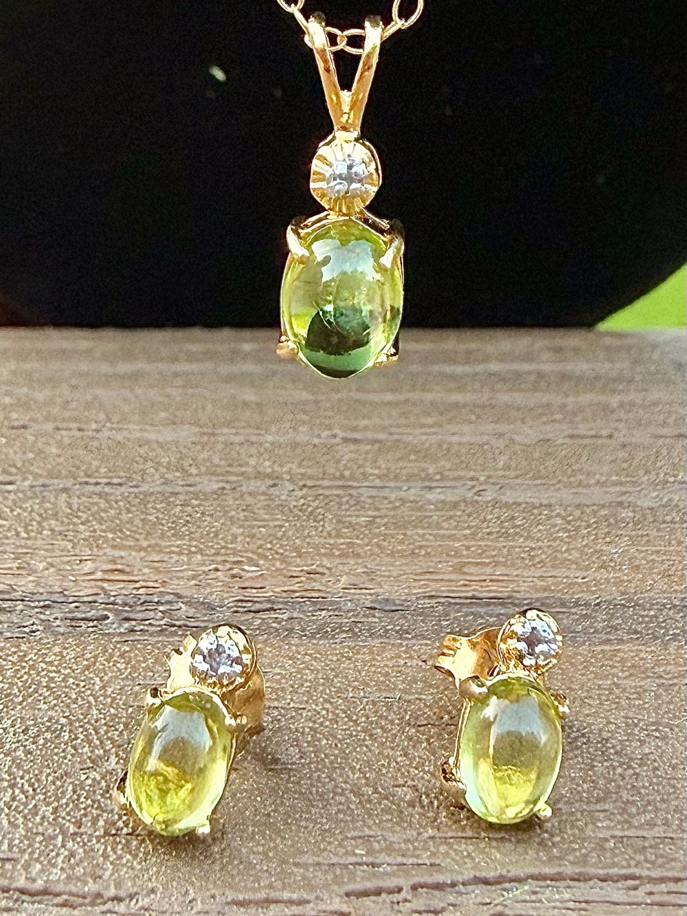 18K Yellow Gold Over Sterling Silver Peridot & Diamond Necklace & Earrings Set